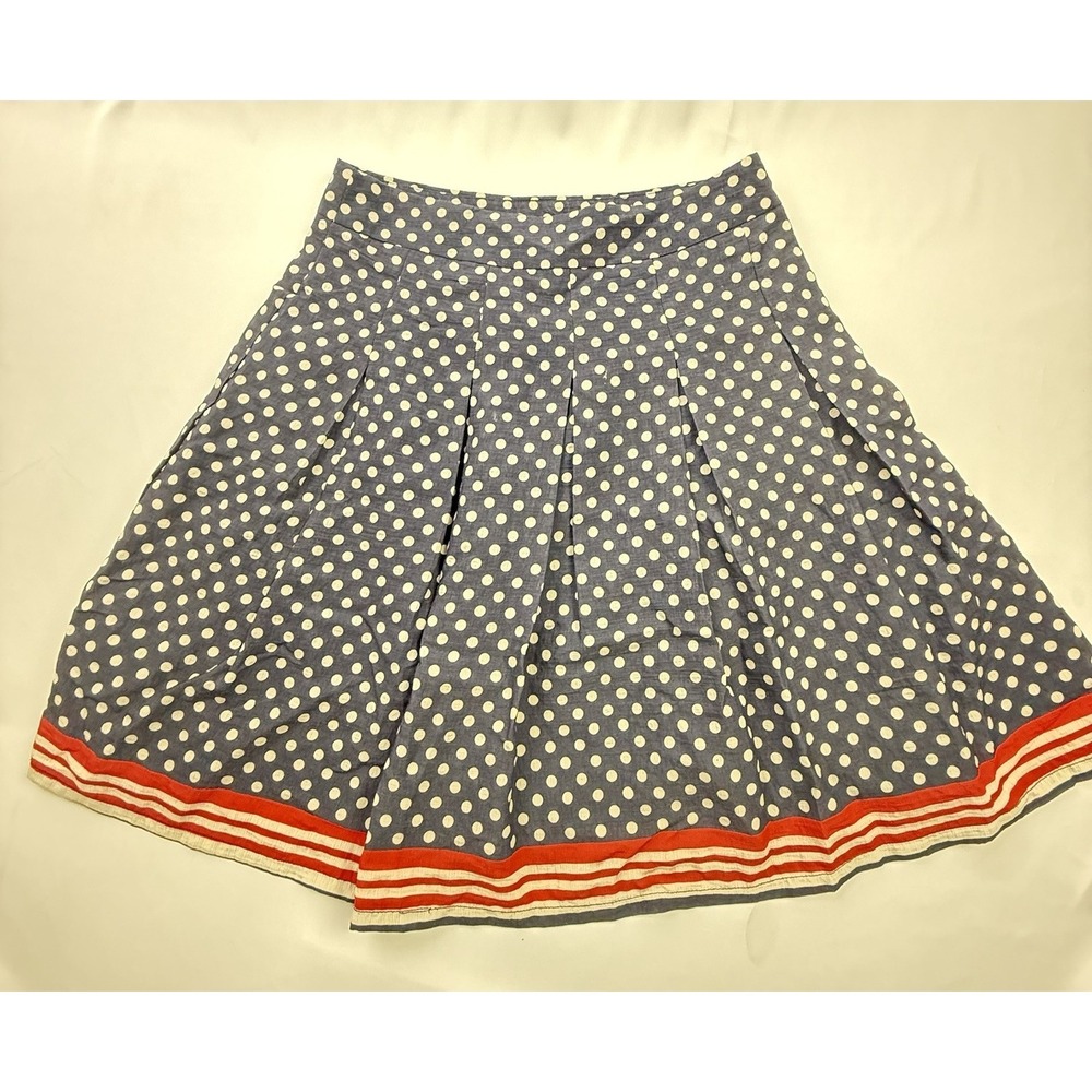 Vintage 80s Polka Dot Skirt Nautical Red Stripe Hem Retro M